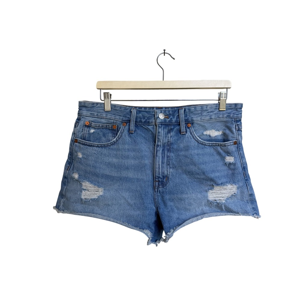 Madewell Relaxed Denim Shorts Medium Wash‎ Distressed Raw Hem Size 29